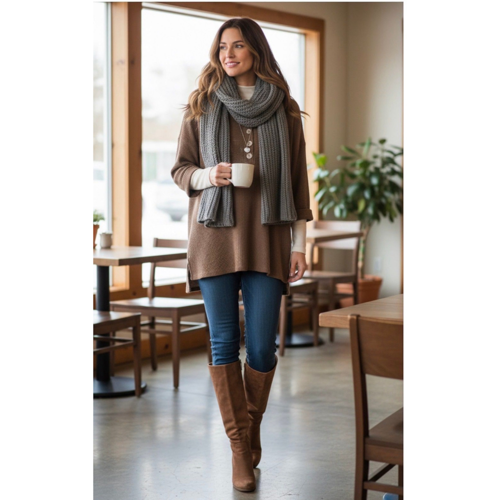 Andree by Unit Mocha Waffle knit top 2X NWT